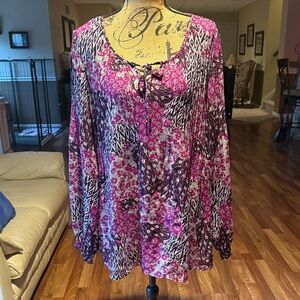 ❤️VINTAGE❤️ Sunny Leigh 1X purple mix blouse with sections accordion style